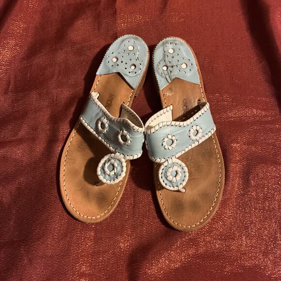 Jack Rogers Jacks Flat Navajo Sandals Aquatic Blue White Trim Size 8 - Classic - Picture 1 of 5